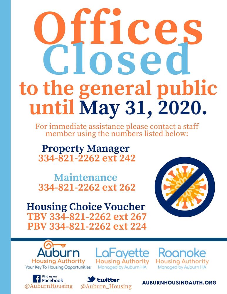AHA RHA LHA Offices Closed till May 31, 2020
