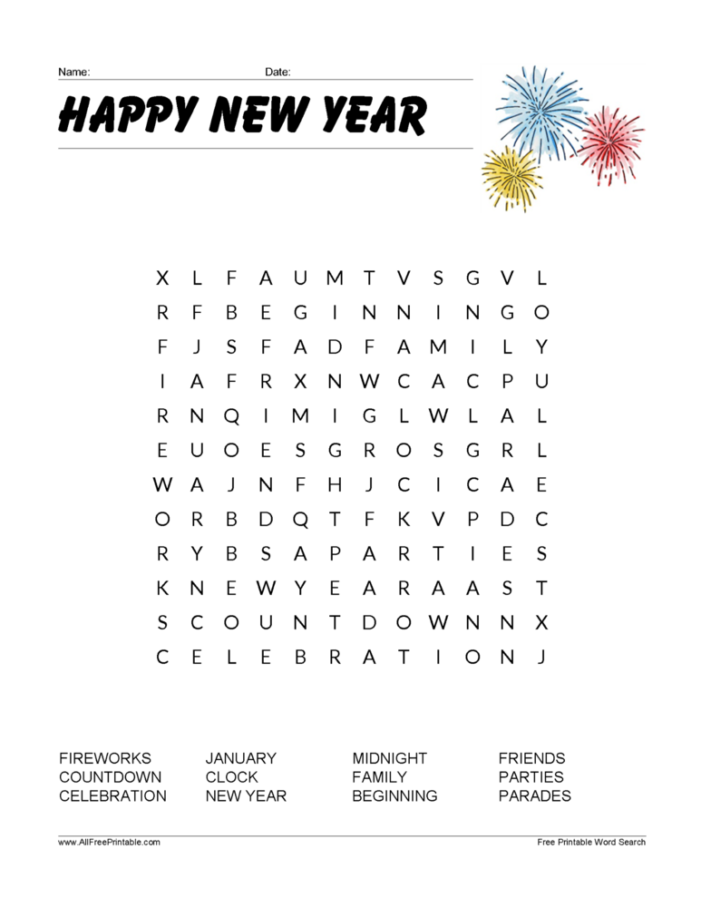 Happy New Year Crossword Puzzle