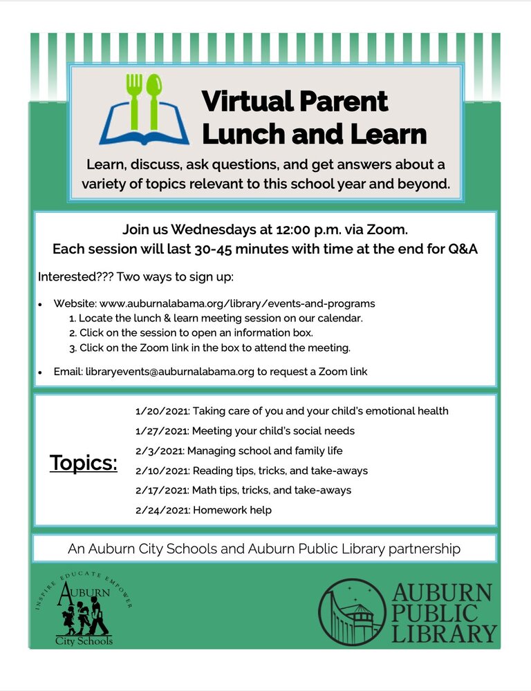 Auburn Public Library Virtual Lunch and Learn Sessions