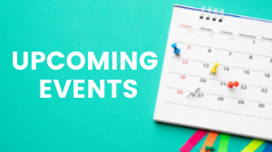 Upcoming Events banner in turquoise background