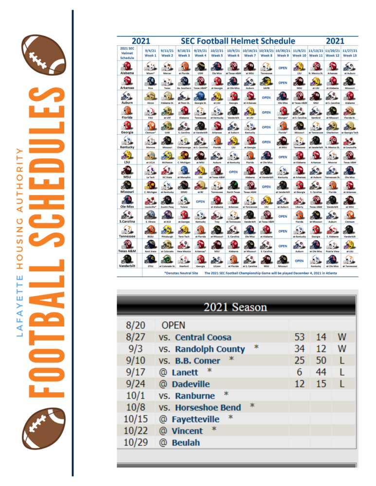 LHA Football Schedules SEC and High School