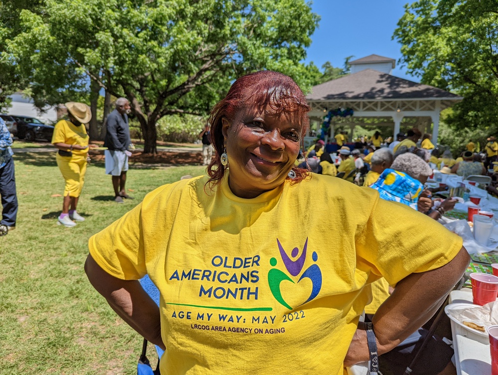 Older Female wearing her Older Americans Month shirt