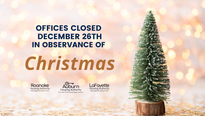 AHA Christmas Closure Banner with small undecorated Christmas tree