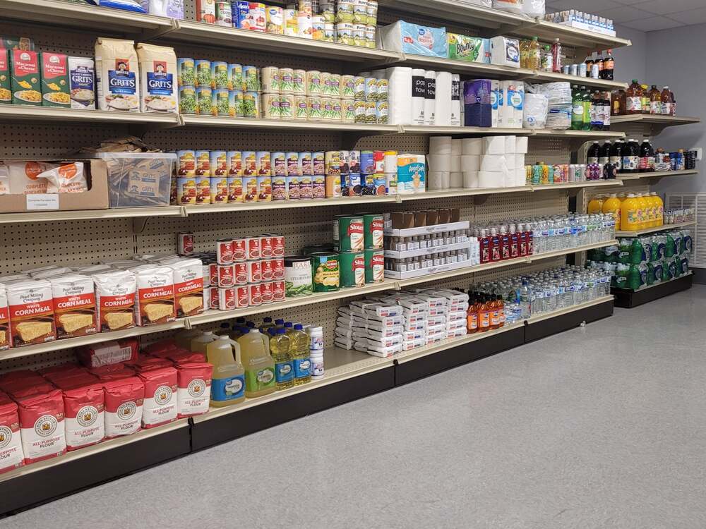 Boykin Community Center Food Pantry dry goods on shelves