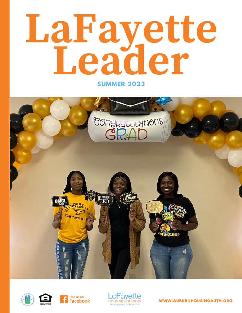 LaFayette Leader Summer 2023 Newsletter Cover with three teen girl graduates posing with certifcates 