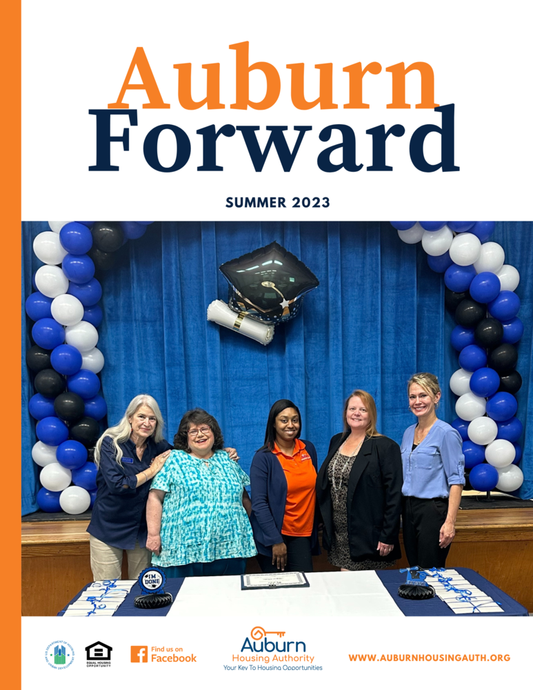 Auburn Forward Summer 2023 Newsletter Cover with five employees from Auburn