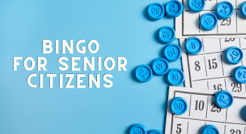 Bingo for senior citizens banner with bingo card and chips