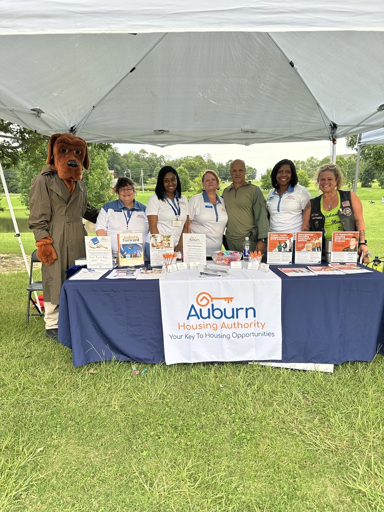 National Night Out staff members with mascot