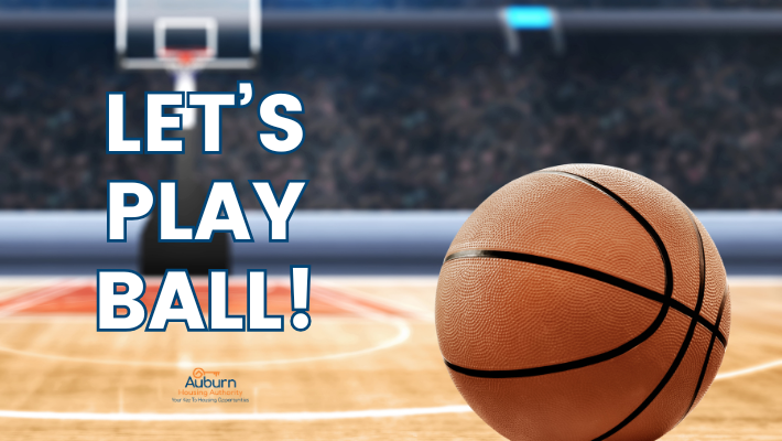 Let's Play Ball with basketball on court