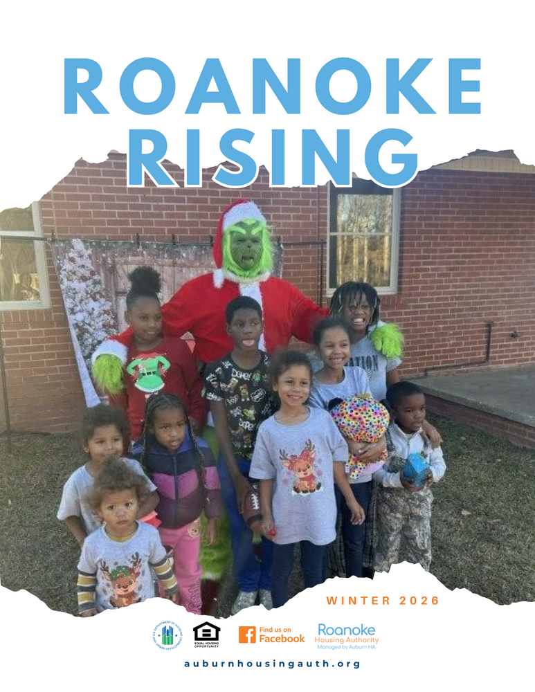 Roanoke Rising Winter 2026 Cover with Grinch and kids outside