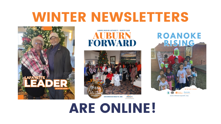 Winter Newsletter are Online text with 3 newsletter covers