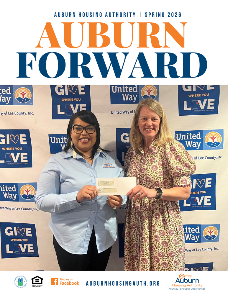 Auburn Forward Spring 2026 Cover with United Way of Lee County Grant Award to Auburn Housing Authority