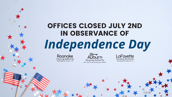 Office Closure NOtice july 2nd with flag and stars