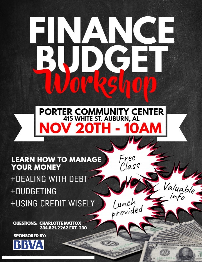 Personal Finance Workshop Flyer for Nov 20th