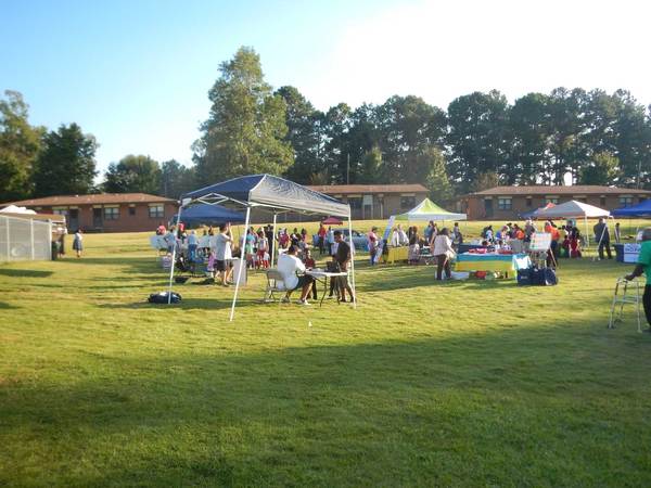 National Night Out field setup with tents