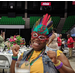 Resident Advisory Board Member in Mardi-Gras Mask posing for camera