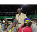 Resident Advisory Board Member posing in mardi-gras masks