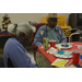 Older residents sitting around table crafting