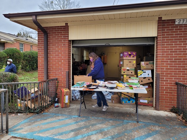 Table being setup outside for Farmers market